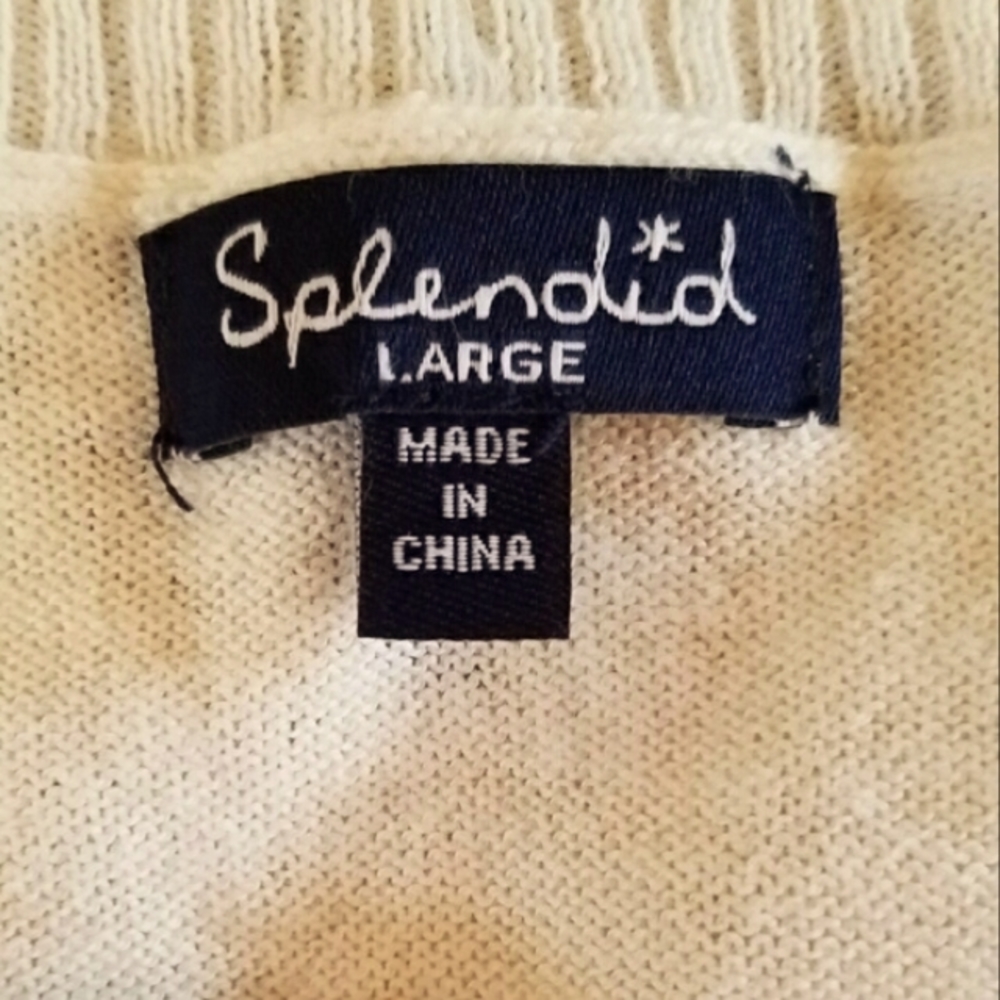 Splendid Cotton Blend Spring Off White Crew Sweater with Pink & Gray Stripe. - Picture 4 of 5